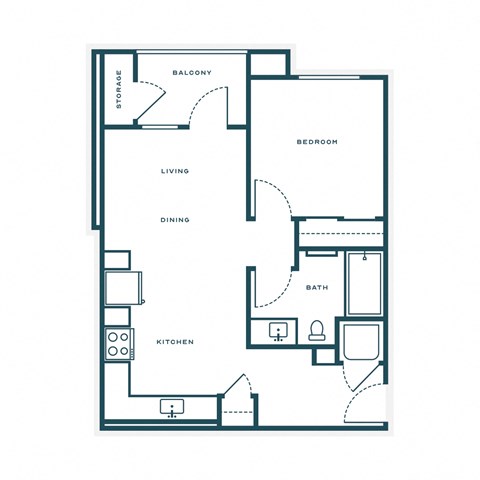 Floor plan for 1 bed, 1 bath