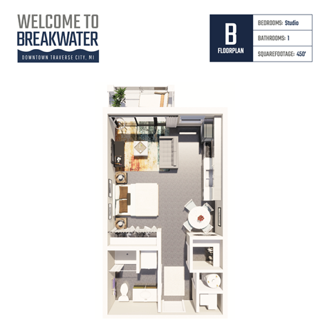 Floor plan for studio, 1 bath, 450 sqft