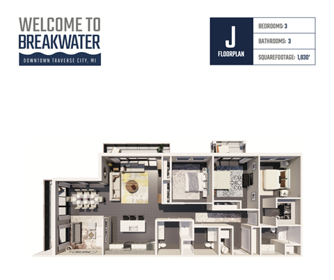 Floor plan for 3 beds, 3 baths, 2200 sqft