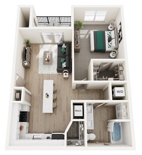 Floor plan for 1 bed, 1 bath, 819 sqft