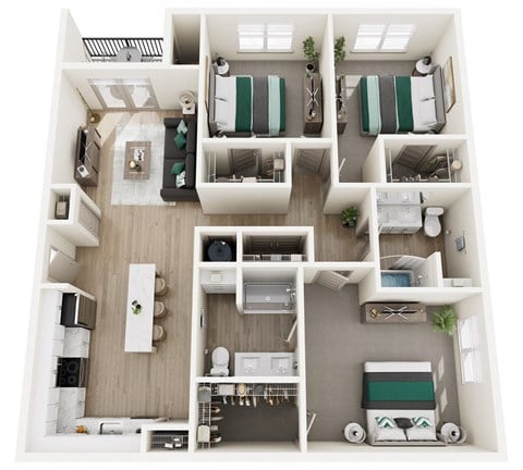 Floor plan for 3 beds, 2 baths, 1525 sqft