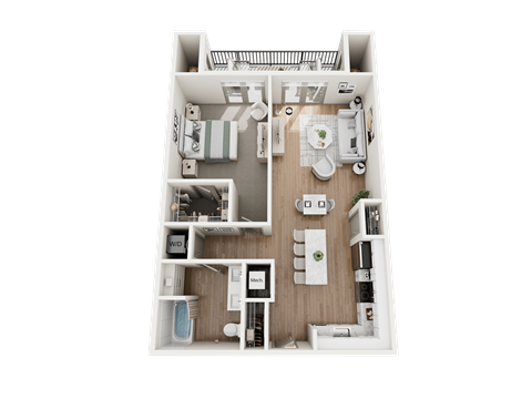 Floor plan for 1 bed, 1 bath, 853 sqft