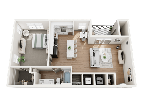 Floor plan for 1 bed, 1 bath, 819 sqft