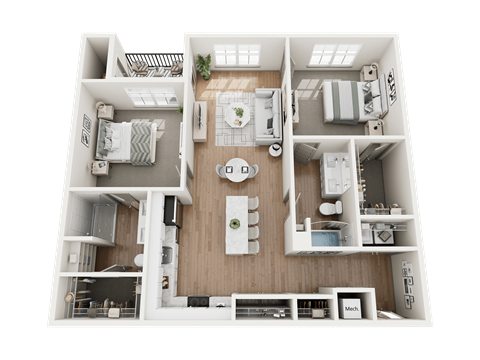Floor plan for 2 beds, 2 baths, 1156 sqft