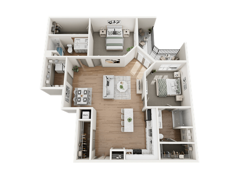 Floor plan for 2 beds, 2 baths, 1325 sqft