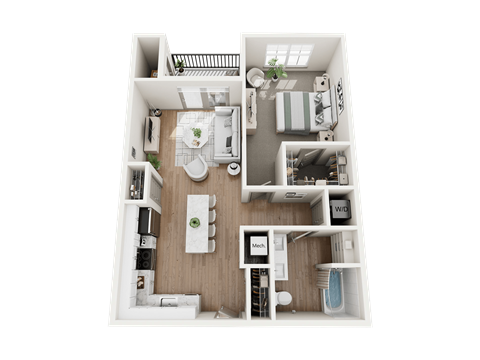 Floor plan for 1 bed, 1 bath, 816 sqft