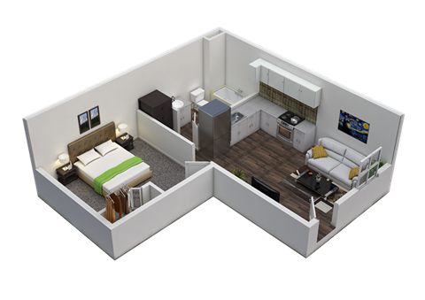 Floor plan for 1 bed, 1 bath, 468 sqft