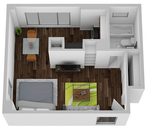 Floor plan for studio, 1 bath, 396 sqft
