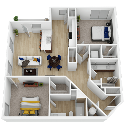 Floor plan for 2 beds, 2 baths, 1100 sqft