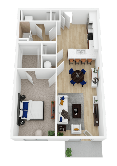 Floor plan for 1 bed, 1 bath, 763 sqft