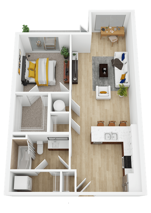 Floor plan for 1 bed, 1 bath, 724 sqft
