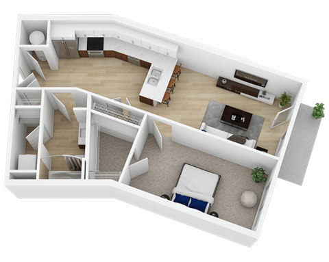 Floor plan for 1 bed, 1 bath, 739 sqft