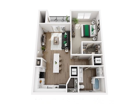 Floor plan for 1 bed, 1 bath, 819 sqft