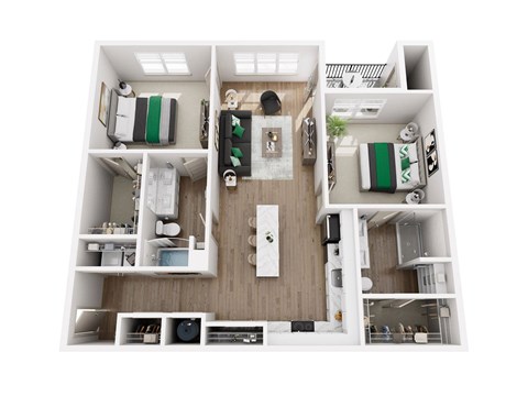 Floor plan for 2 beds, 2 baths, 1243 sqft