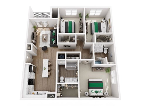 Floor plan for 3 beds, 2 baths, 1525 sqft