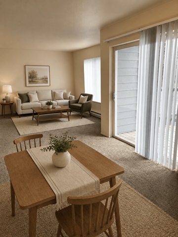 Springfield apartment for rent - A living room with a dining table and chairs.