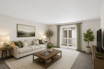 Eugene apartment for rent - A living room with a couch, a coffee table, and a painting on the wall.