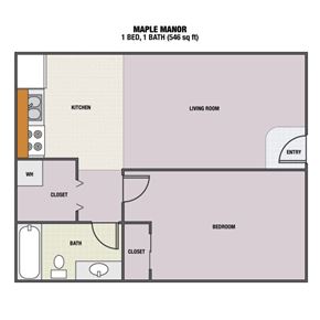 Eugene apartment for rent - A floor plan of a one bedroom, one bath apartment.