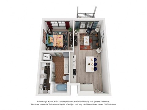 Floor plan for 1 bed, 1 bath, 676 sqft
