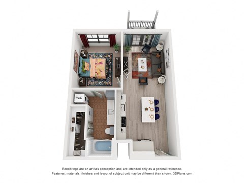 Floor plan for 1 bed, 1 bath, 723 sqft
