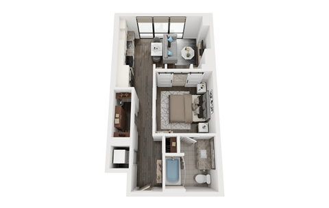 Floor plan for 1 bed, 1 bath, 582 sqft