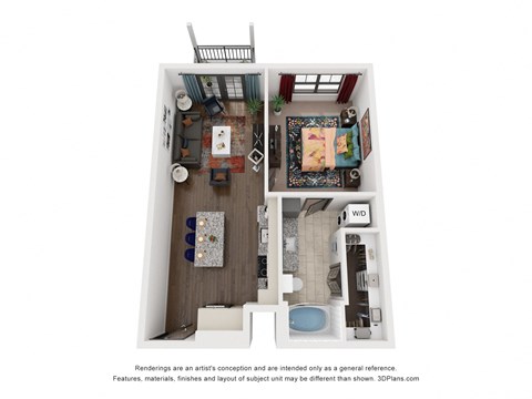 Floor plan for 1 bed, 1 bath, 775 sqft