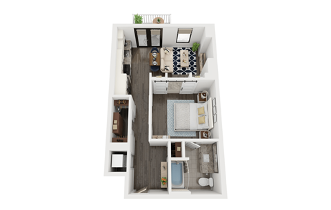 Floor plan for 1 bed, 1 bath, 639 sqft