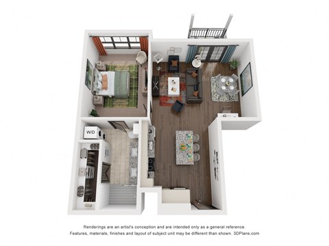 Floor plan for 1 bed, 1 bath, 856 sqft