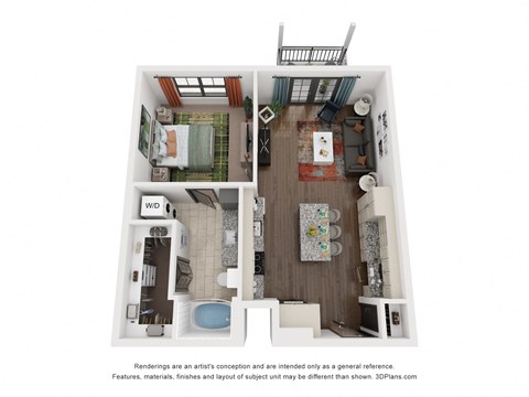 Floor plan for 1 bed, 1 bath, 752 sqft