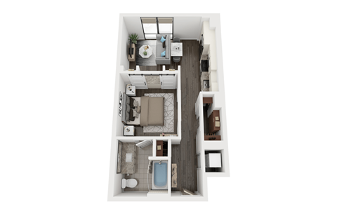 Floor plan for 1 bed, 1 bath, 583 sqft