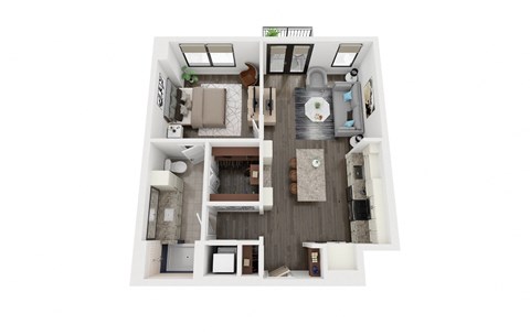 Floor plan for 1 bed, 1 bath, 765 sqft