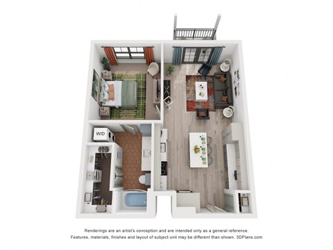 Floor plan for 1 bed, 1 bath, 814 sqft