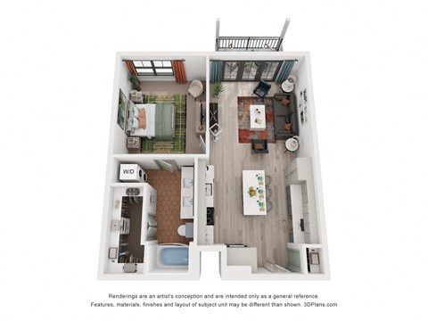 Floor plan for 1 bed, 1 bath, 819 sqft