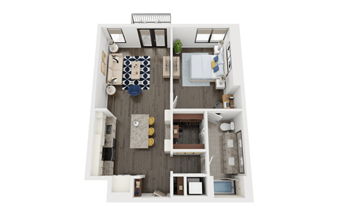 Floor plan for 1 bed, 1 bath, 873 sqft
