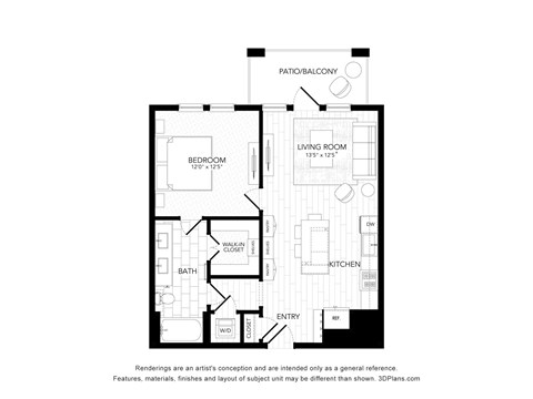 Floor plan for 1 bed, 1 bath, 756 sqft