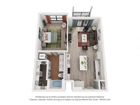 Floor plan for 1 bed, 1 bath, 840 sqft