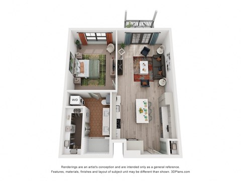 Floor plan for 1 bed, 1 bath, 868 sqft