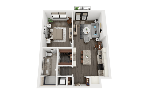 Floor plan for 1 bed, 1 bath, 876 sqft