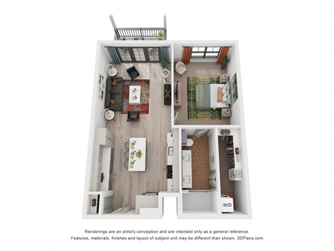 Floor plan for 1 bed, 1 bath, 957 sqft