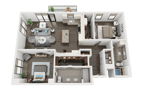Floor plan for 2 beds, 2 baths, 1327 sqft