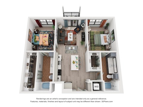 Floor plan for 2 beds, 2 baths, 1086 sqft