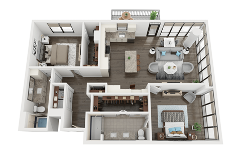 Floor plan for 2 beds, 2 baths, 1383 sqft