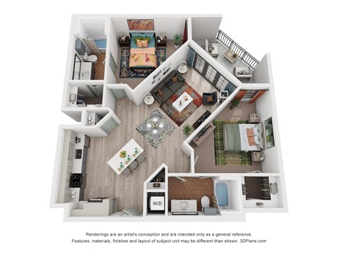 Floor plan for 2 beds, 2 baths, 1133 sqft
