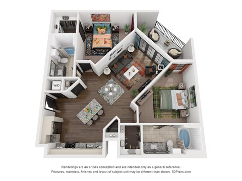 Floor plan for 2 beds, 2 baths, 1143 sqft