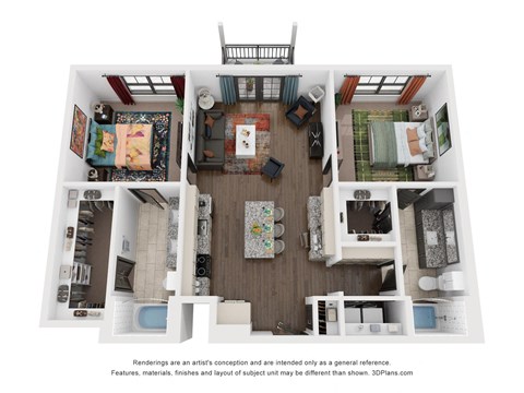 Floor plan for 2 beds, 2 baths, 1132 sqft