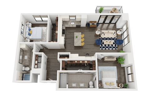 Floor plan for 2 beds, 2 baths, 1361 sqft