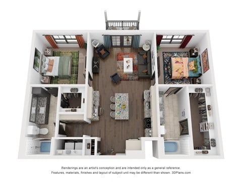 Floor plan for 2 beds, 2 baths, 1140 sqft