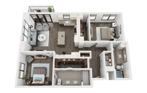 Floor plan for 2 beds, 2 baths, 1338 sqft