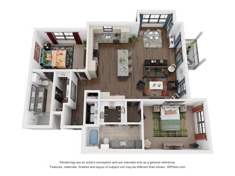 Floor plan for 2 beds, 2 baths, 1495 sqft
