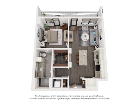 Floor plan for 1 bed, 1 bath, 765 sqft